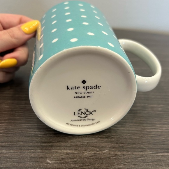 Kate Spade Lenox Coffee Mug Cup Larabee Polka Dot Turquoise and White - Picture 6 of 6